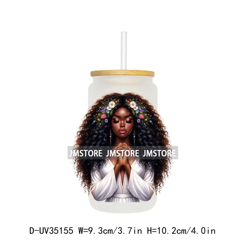 Black Girl Praying Faith Religious Woman UV Sticker Decals For Libbey Cold Cups Mugs Tumbler Transfer Stickers Waterproof Prints