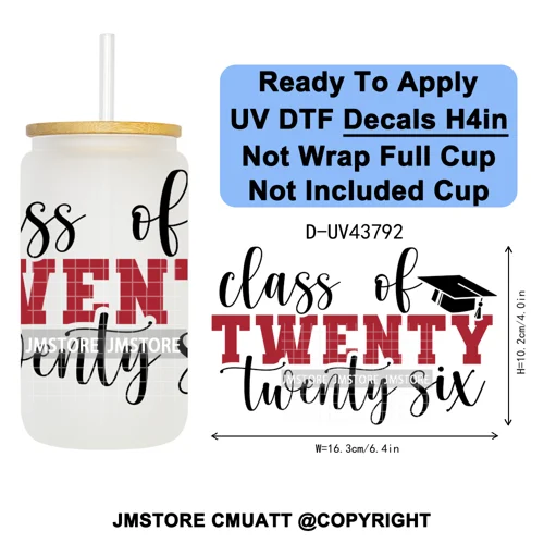 Fresh Class Of 2026 Senior Edition UV DTF Decals Ready To Apply Waterproof Transfer Stickers DIY Craft For 16OZ Libbey Glass Can