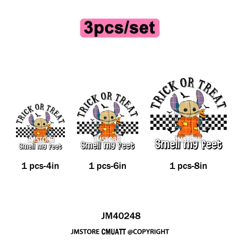 Checkered Trick Or Treat Scary Killer Character Halloween Vibes Iron on DTF Washable Transfer Sticker Ready to Press for Hoodies