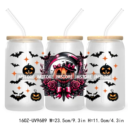 Halloween Spooky Bat Cartoon Character 16OZ UV DTF Cup Wrap Transfer Stickers Custom Labels Waterproof Logo For Libbey Glass Can