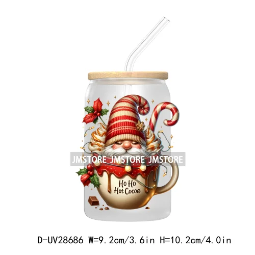 Festive Christmas Gnome Candy Cane UV DTF Transfer Stickers Decals For Libbey Cold Cups Mugs Tumbler Labels Cartoon Characters