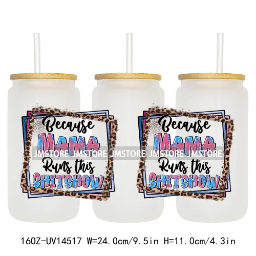 Floral Blessed Mama Leopard Mom 16OZ UV DTF Cup Wraps Ready To Apply Waterproof Transfer Stickers For Libbey Glass Can Tumbler