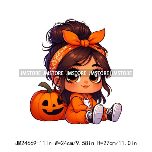 Funny Headband Hispanic Cute Latina Baby Girls Halloween Pumpkin Designs Iron On DTF Heat Press Transfer Stickers For Shirt Bags