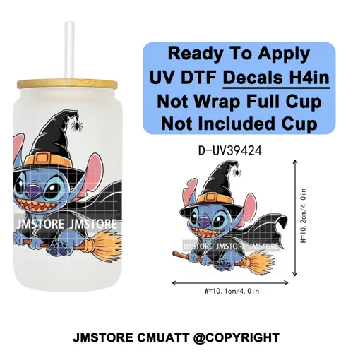 Witch Cartoon Horror Halloween Mummy UV DTF Transfer Stickers Decals Ready To Apply Waterproof For 16OZ Libbey Glass Can Tumbler