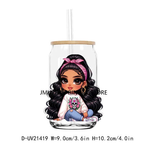 Chibi Cute Chicana Woman UV DTF Transfers Stickers Decals For Libbey Cold Cups Mugs Tumbler Waterproof DIY Logo Mexican Girls