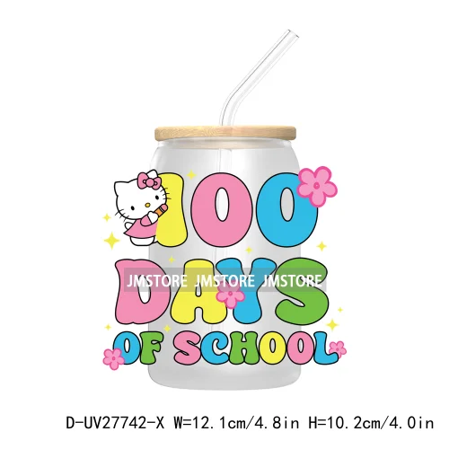 100 Days Of School UV DTF Transfer Stickers Decals For Libbey Cold Cups Mugs Tumbler Teacher Appreciation Gift Cartoon Character