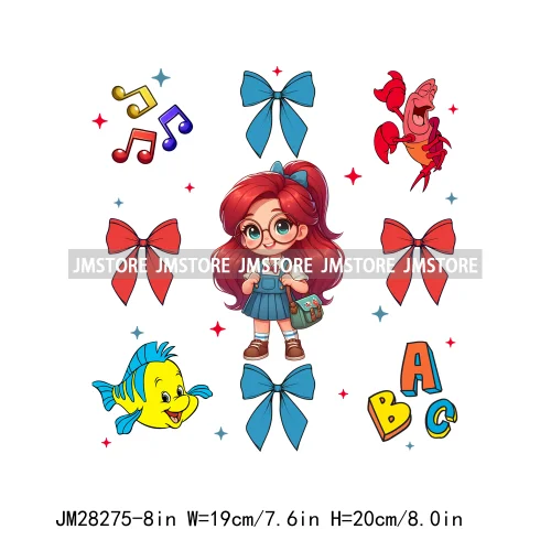 Cartoon Princess Character Friends Back To School Coquette Bow Decals DTF Iron On Transfers Stickers Ready To Press For T-shirts