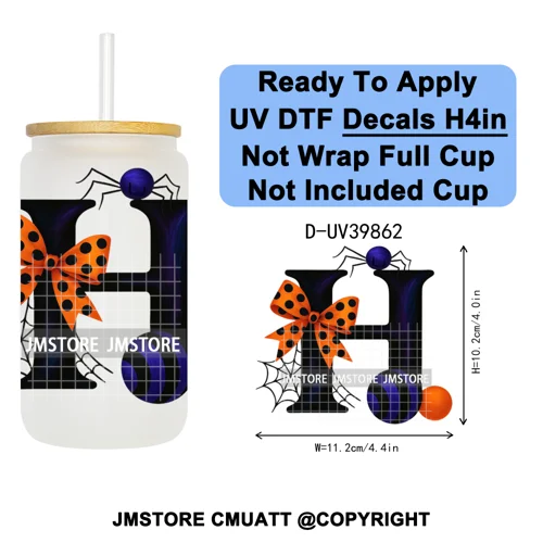 Polka Dot Pumpkin Halloween Letter Coquette UV DTF Decals Ready To Apply Waterproof Transfer Stickers For 16OZ Libbey Glass Can