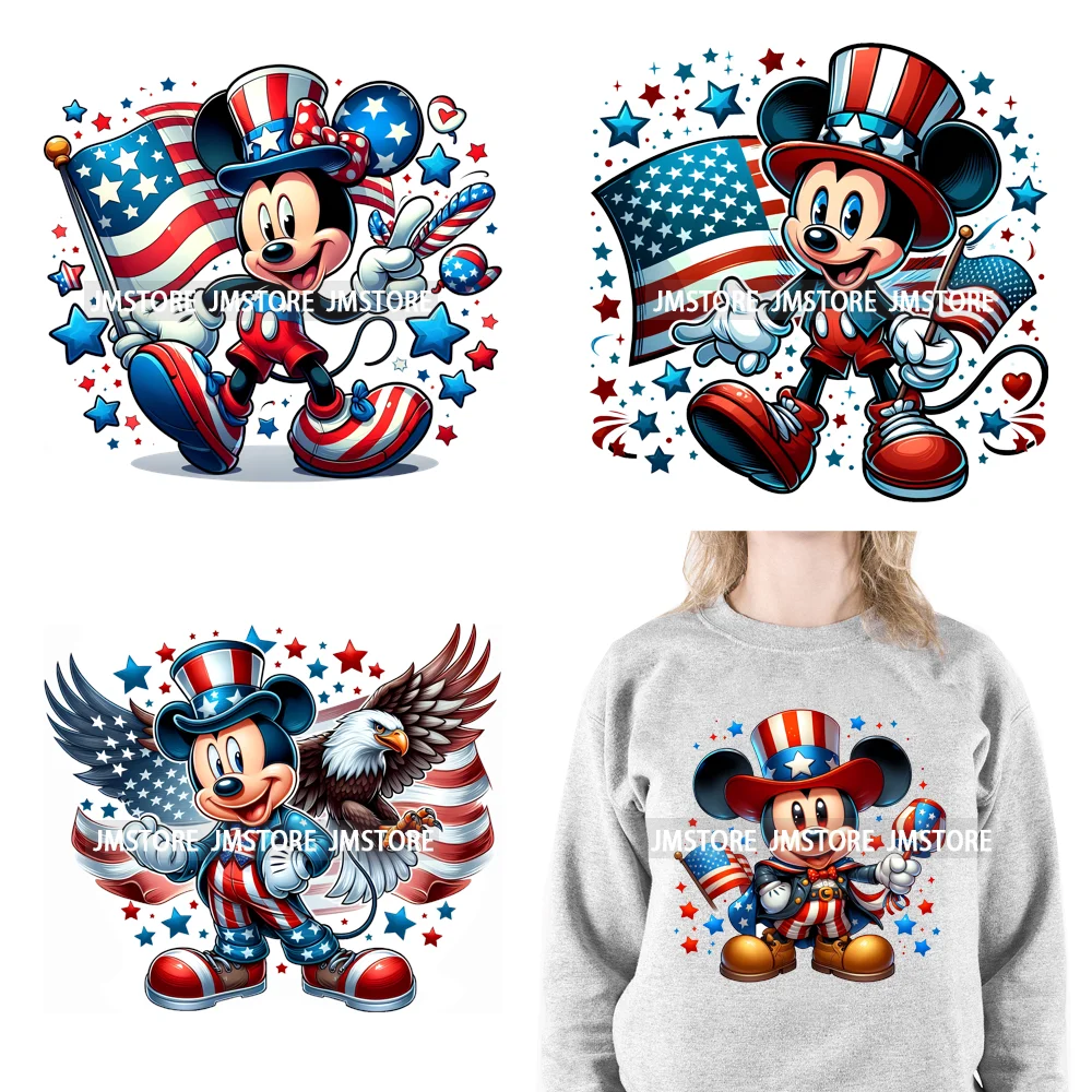 Washable Cartoon Animal 4th Of July Independence Day Freedom Iron On DTF Transfers Stickers Ready To Press For Clothing