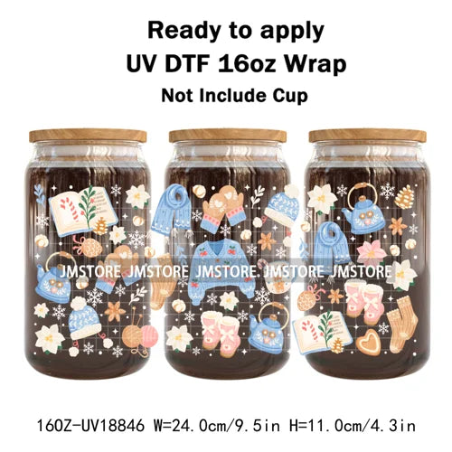 Coquette Bow Christmas Cozy Winter UV DTF Stickers Ready To Apply Cup Wrap Durable Custom Prints DIY Craft For Libbey Can Glass