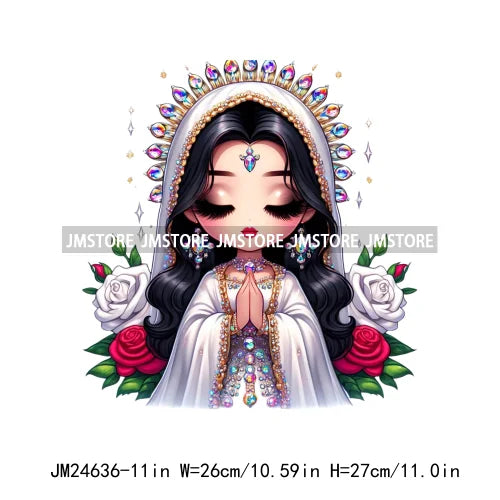 Diamond Our Lady Of Guadalupe Virgin Mary Western Mother Of God Praying Iron On DTF Heat Press Transfers Stickers For Clothing