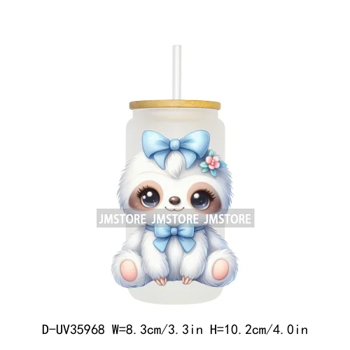 Coquette Bow Cute Animals UV DTF Transfer Stickers Decals Ready To Apply Waterproof Print For 16OZ Libbey Glass Can Cups Tumbler