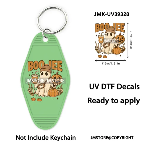 Faux Glitter Halloween Ghost Pumpkin Season UV DTF Motel Keychain Decal Ready To Ship Transfer Stickers Print For Hotel Keychain