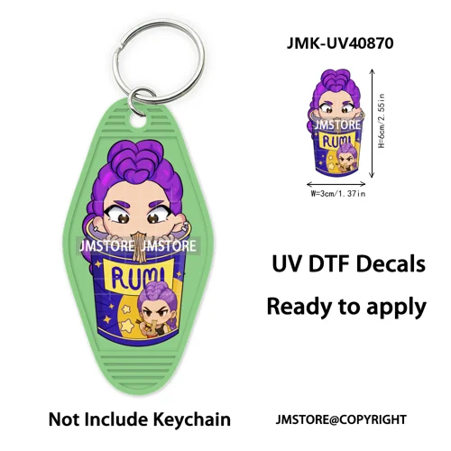 Kpop Hunters Movie Boy Band Girl Dinner UV DTF Motel Keychain Wraps Ready To Apply Waterproof High Quality Hotel Keychain Decals