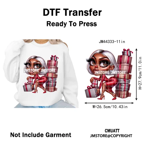 Christmas Stank Face Black Woman Attitude Moody Queen Iron on Washable DTF Heat Transfers Stickers Ready to Press for Clothing