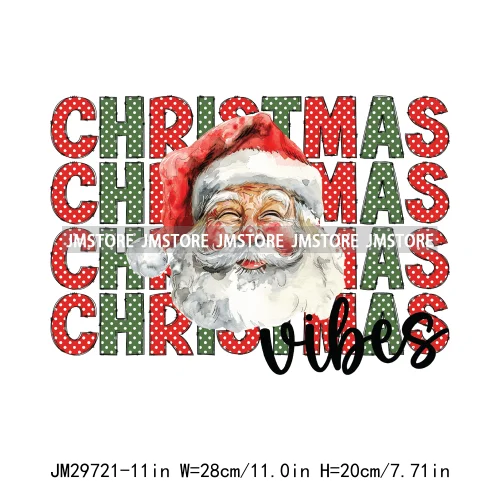 Just Waiting For Christmas Santa Claus Gifts Joy Winter Holidays Vibes Iron On DTF Transfers Stickers Ready To Press For Clothin