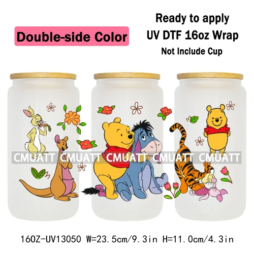 Double Side Color Cartoon Bear UV DTF Cup Wraps For 16oz Libbey Glass Mugs Can Beer DIY Customized Selfadhesive Stickers