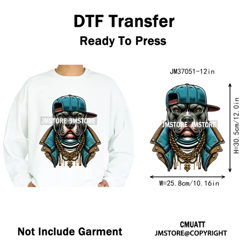 12in Streetwear Vibes Rich Cool Cartoon Bulldog King Designs Washable Iron on DTF Transfers Stickers Ready to Press for Clothes