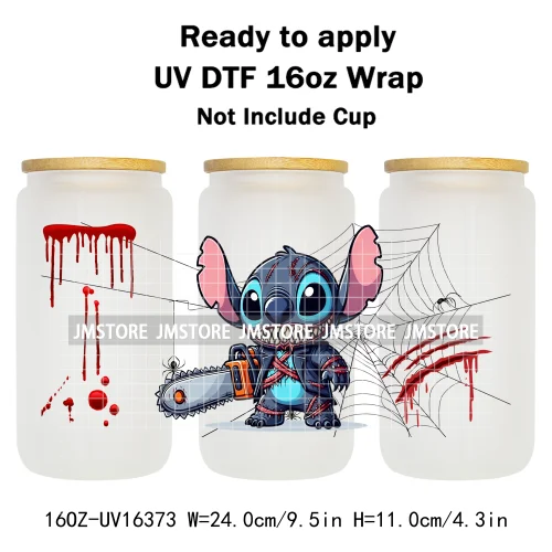 Horror Halloween Cartoon Killers 16OZ UV DTF Cup Wraps Ready To Apply Waterproof Transfer Stickers For Libbey Glass Can Tumbler