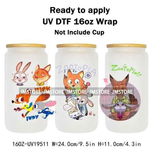 Mystery Animals City Police Rabbit And Fox Con Artist UV DTF Cup Wrap Ready To Apply Transfer Stickers For 16OZ Libbey Glass Can