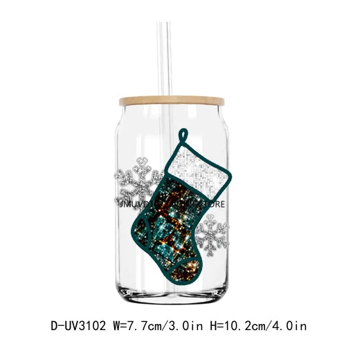 Faux Sequin Christmas Calories Don't Count UV DTF Transfer Stickers Decals For Libbey Cold Cups Mugs Tumbler Waterproof DIY Logo