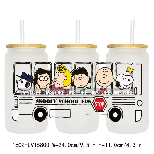 Cartoon Dogs Back To School UV DTF Wraps Transfer Sticker Selfadhesive Waterproof High Quality For 16OZ Libbey Glass Can Tumbler