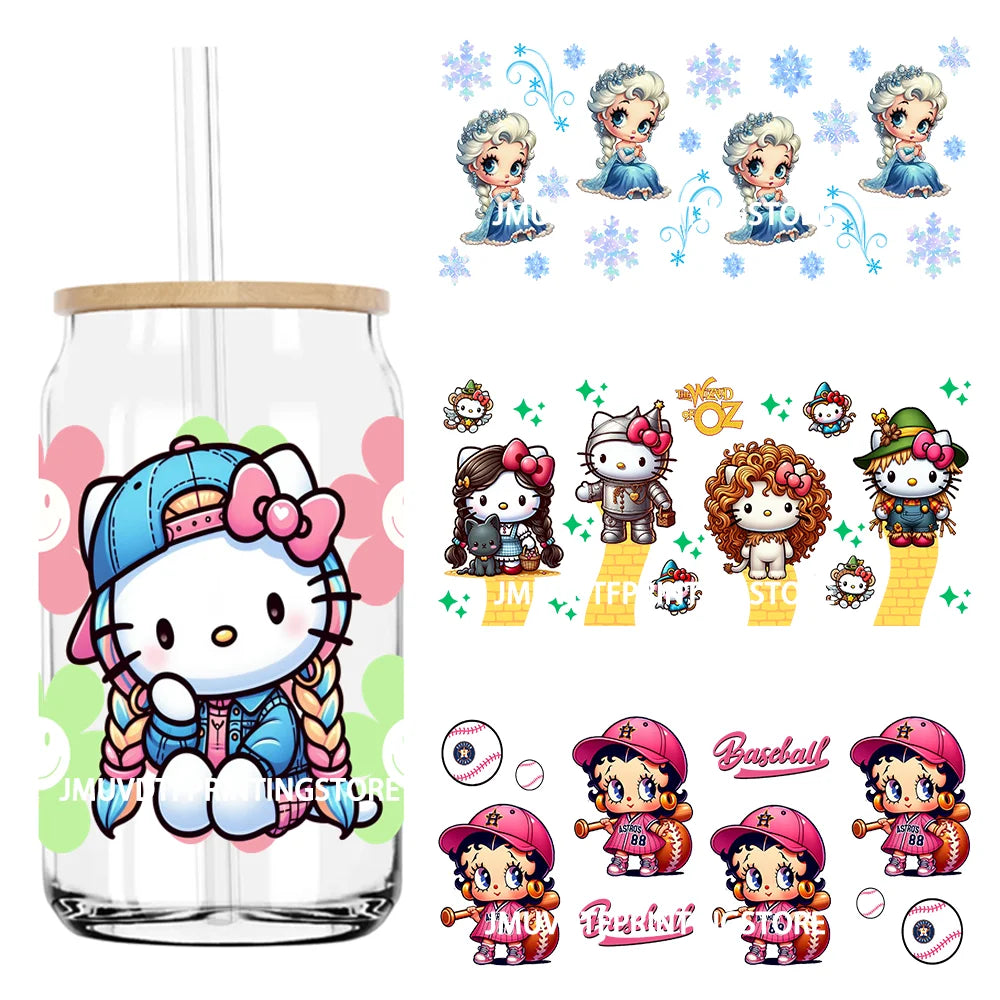 Popular Cartoon Character Sport 16OZ UV DTF Cup Wrap Transfer Stickers Custom Label Durable Waterproof Logo For Libbey Glass Can