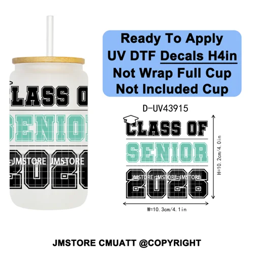 Girly University Graduation 2026 UV DTF Decals Ready To Apply Waterproof Transfer Stickers DIY Crafts For 16OZ Libbey Glass Can
