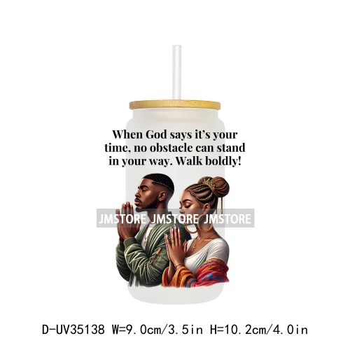 Christian Quotes Afro Pray Girl UV DTF Transfer Stickers Decals Ready To Apply Waterproof For 16OZ Libbey Glass Can Cups Tumbler