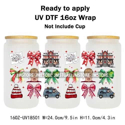 Retro Christmas Movie Character UV DTF Cup Wrap Ready To Apply Transfer Stickers Durable 16OZ Tumbler Wraps For Libbey Glass Can