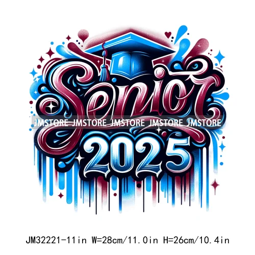 Senior Cap Class of 2025 High School Love Gifts College Grad Iron On DTF Heat Transfer Stickers Ready To Press For Clothing Bags