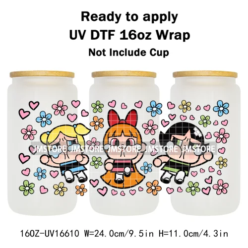 Floral Monsters Cartoon Characters UV DTF Wraps Transfer Stickers Waterproof Logo High Quality For 16OZ Libbey Glass Can Tumbler