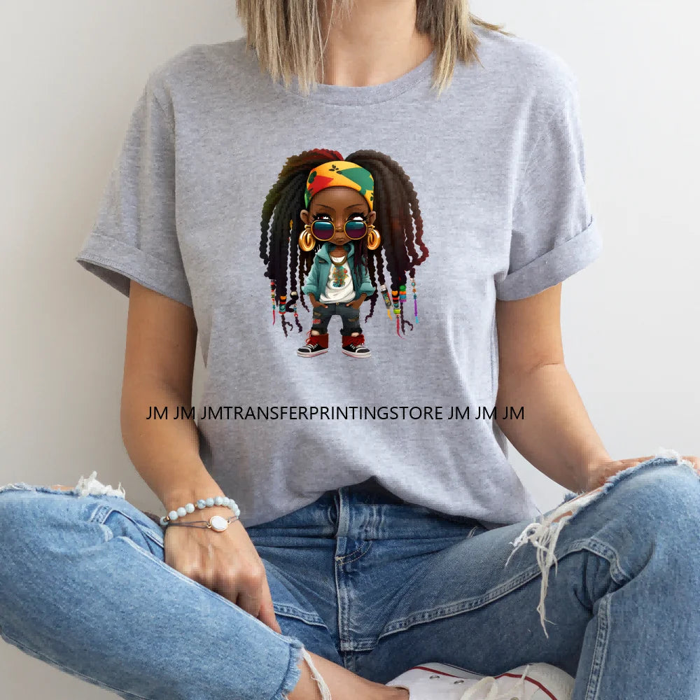 Cool Country Flag African Black Girls Iron On Plastisol DTF Heat Transfers Stickers Ready To Press For Sweatshirt