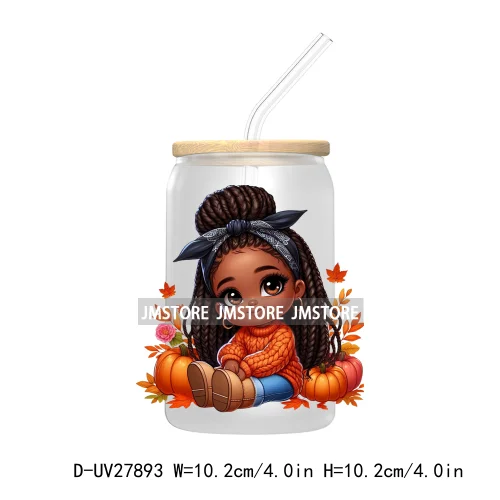 Autumn Chibi Super Cute Black Baby Girl UV DTF Transfer Stickers Decals For Libbey Cold Cups Mugs Tumbler Waterproof Afro Kids