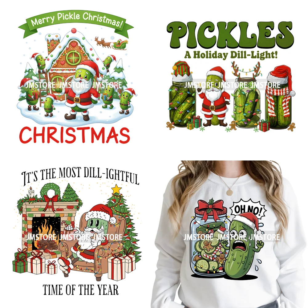 Merry Pickles Christmas Xmas Cucumber Holiday Santa Iron on Washable DTF Heat Transfer Stickers Ready to Press for T-shirts Bags