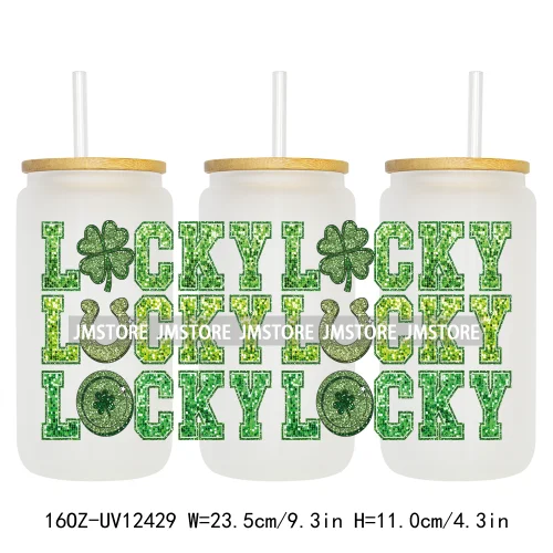 Lucky Coquette Bow Happy St Patrick's Day 16OZ UV DTF Cup Wrap Transfer Stickers Custom Waterproof Labels For Libbey Glass Can