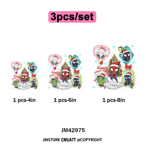 Very Merry Christmas Party Cartoon Princess Kids Friends Winter Gifts Iron on DTF Transfers Stickers Ready to Press for Textiles