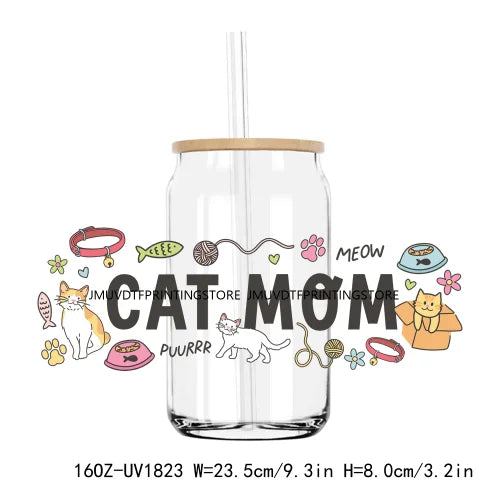 Cute Dog Treat Pet Life UV DTF Sticker For 16OZ Libbey Glass Cup Can Wrap Transfer Sticker Custom Labels DIY Logo Cat Mom