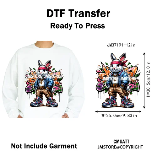 12in Street Snarl Savage Animal King Graffiti Urban Bear Bunny Cat Dog Iron on DTF Transfers Stickers Ready to Press for Clothes