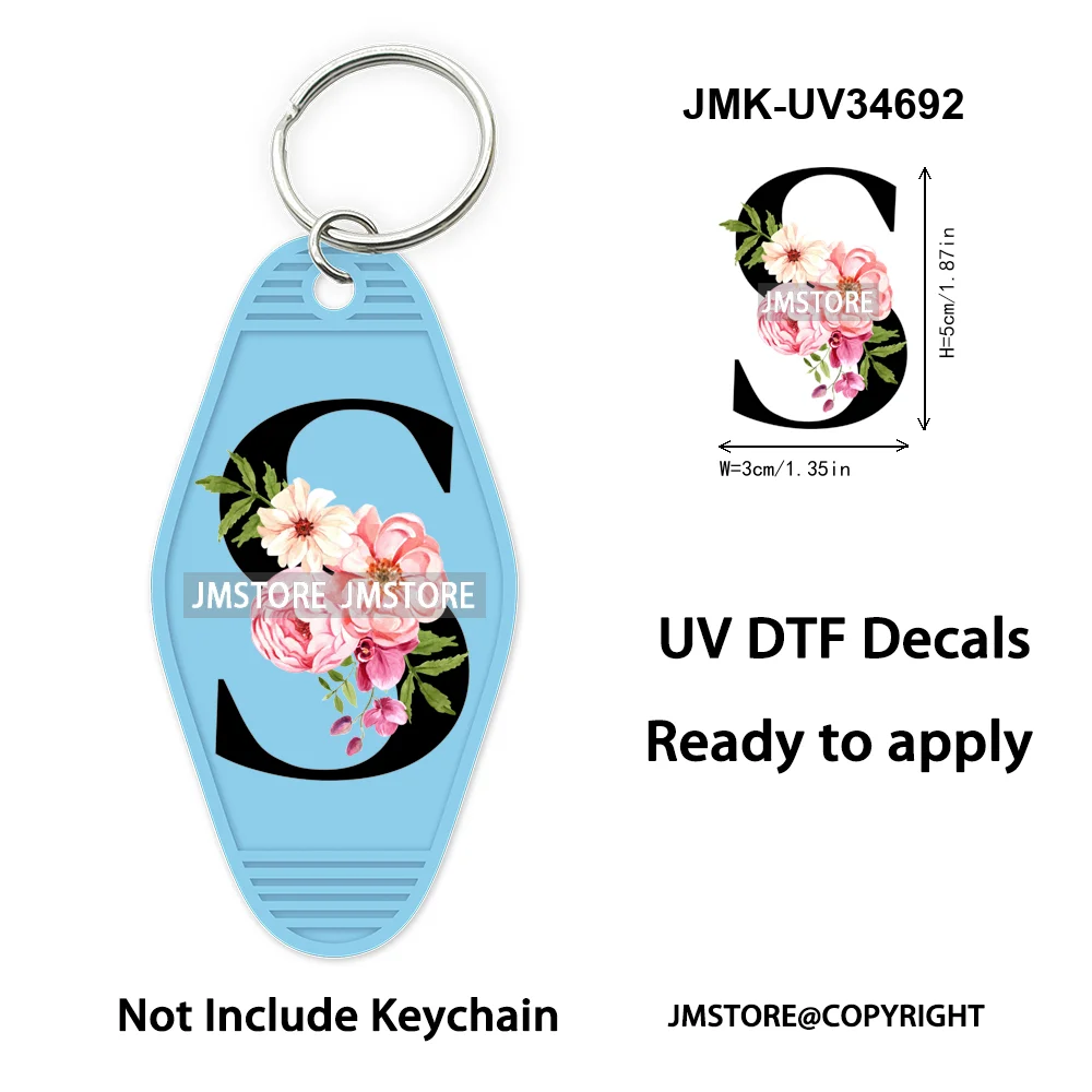 New Floral Alphabets Letters Flower Monogram Good Quality WaterProof UV DTF Stickers For Motel Hotel Keychain