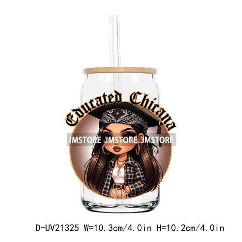 Chicano Graduation Chibi Education UV DTF Transfers Stickers Decals For Libbey Cold Cups Mugs Tumbler Waterproof DIY Craft Logo