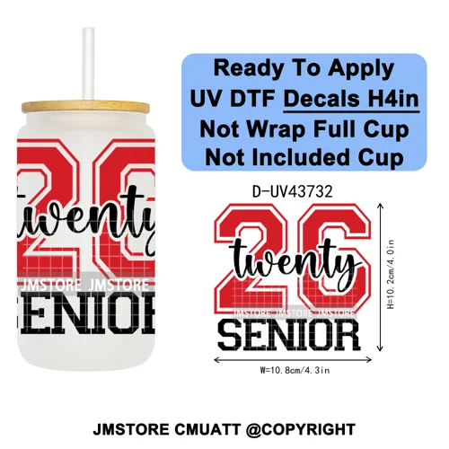 My Last First Day Senior 2026 UV DTF Cup Decals Ready To Apply Transfer Stickers Durable Custom Labels For Libbey Glass Can Mug