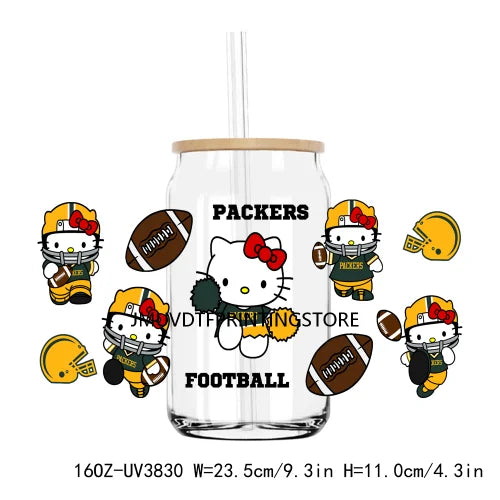 Sport Football Cartoon Cat UV DTF Sticker For 16OZ Libbey Glass Cup Can Wrap Transfer Sticker Custom Labels DIY Logo