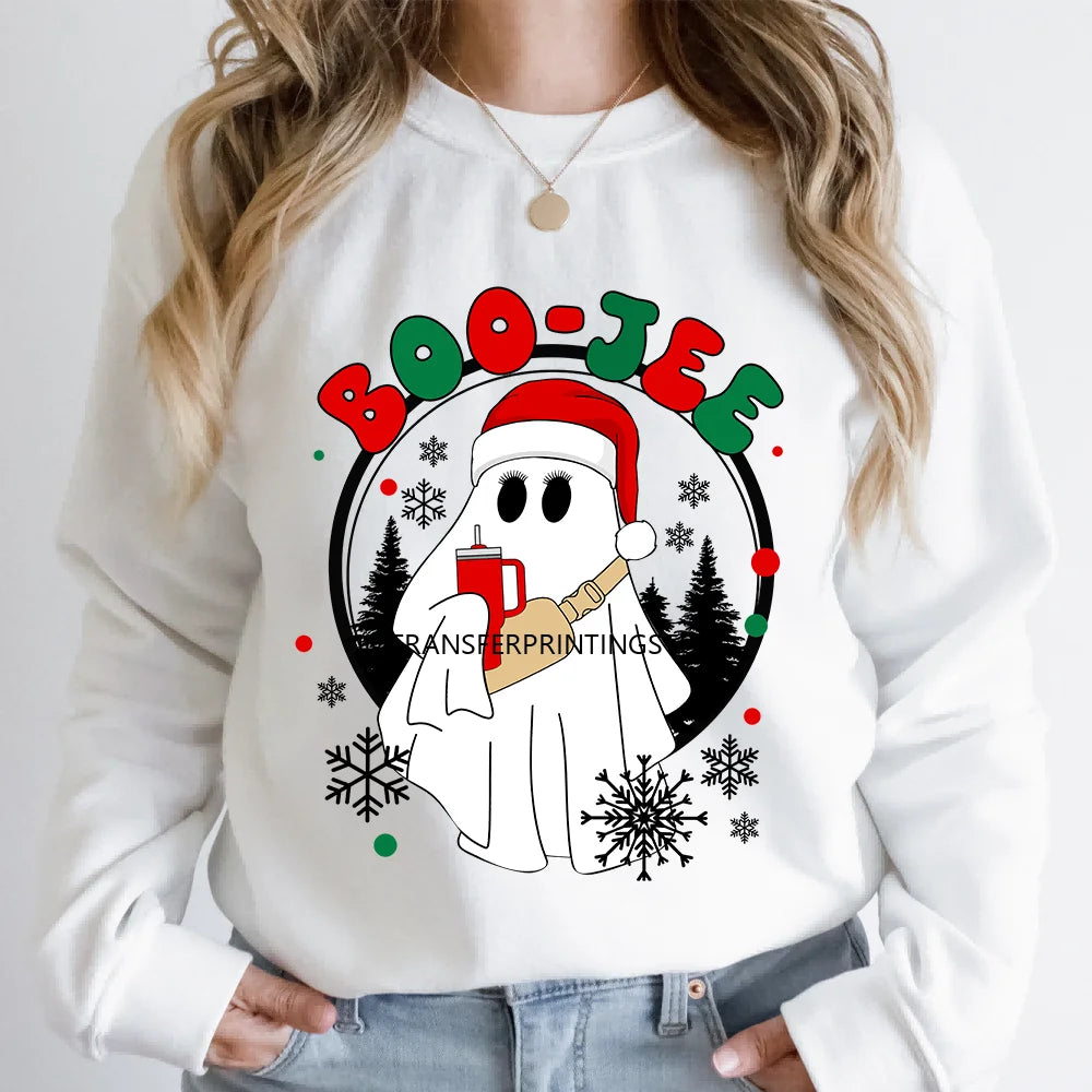 Cute Santa Kpop Inspired Movie Character Merry Christmas Holly Iron on DTF Washable Transfer Stickers Ready to Press for Textile