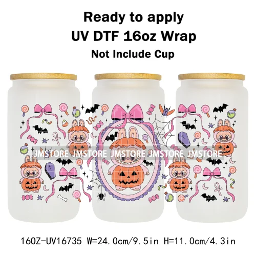 Witchy Laboo Girly Halloween Pumpkins UV DTF Stickers Ready To Transfer Cup Wrap Custom Labels For Libbey Can Glass Tumblers Mug