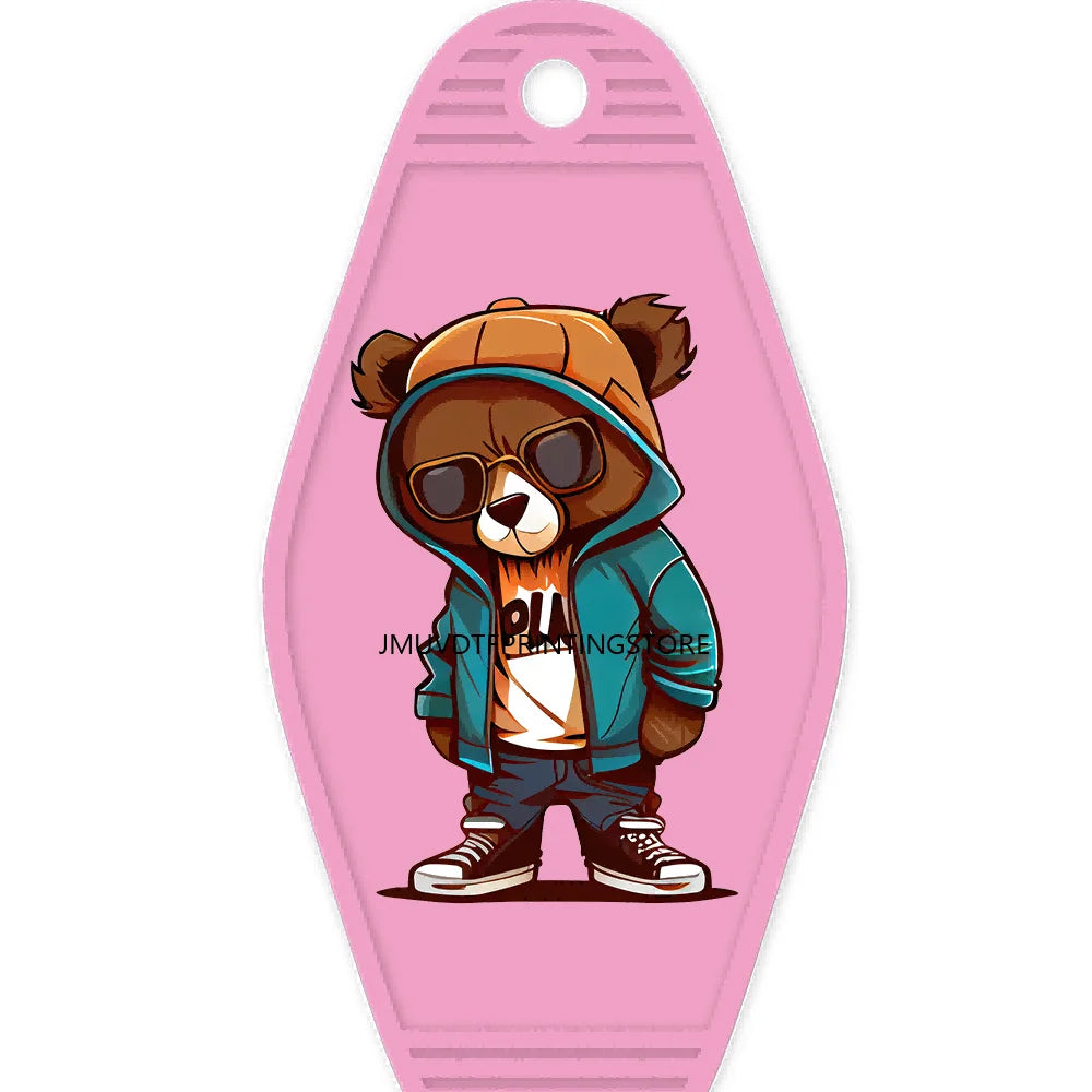 Hustle Hard Dope Bear High Quality WaterProof UV DTF Sticker For Motel Hotel Keychain Cartoon Bunny Animals