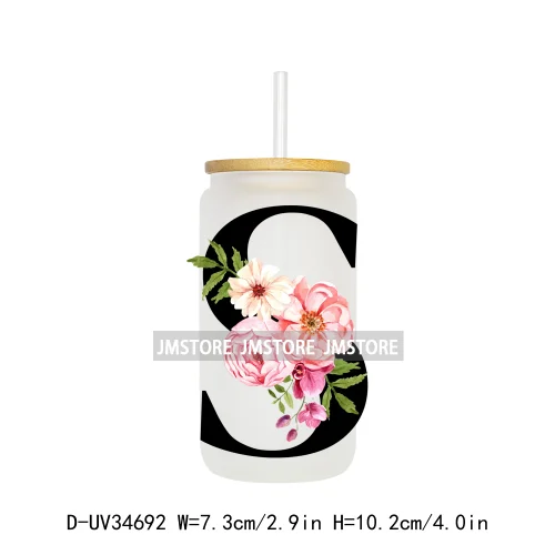 Floral Flowers Alphabet Letter Monogram UV DTF Transfer Stickers Decals For Libbey Cold Cups Mugs Tumbler Waterproof Custom Logo