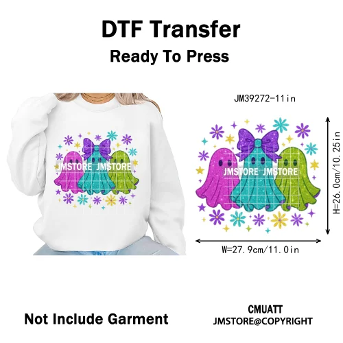 Funny Cute Ghost Preppy Spooky Season Sarcastic Halloween Iron on DTF Washable Transfers Stickers Ready to Press for T-shirts