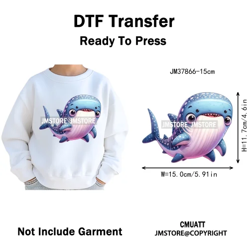 15cm 5.9in Cute Sea Underwater Animal Quirky Fish Octopus Decals Washable Iron On DTF Heat Transfers Stickers For Kids T-Shirts