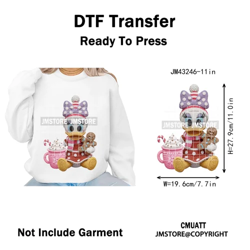 Hot Cocoa Coffee Lover Cartoon Faux Yarn Christmas Xmas Iron on Washable DTF Transfers Stickers Ready to Press for Sweatshirts